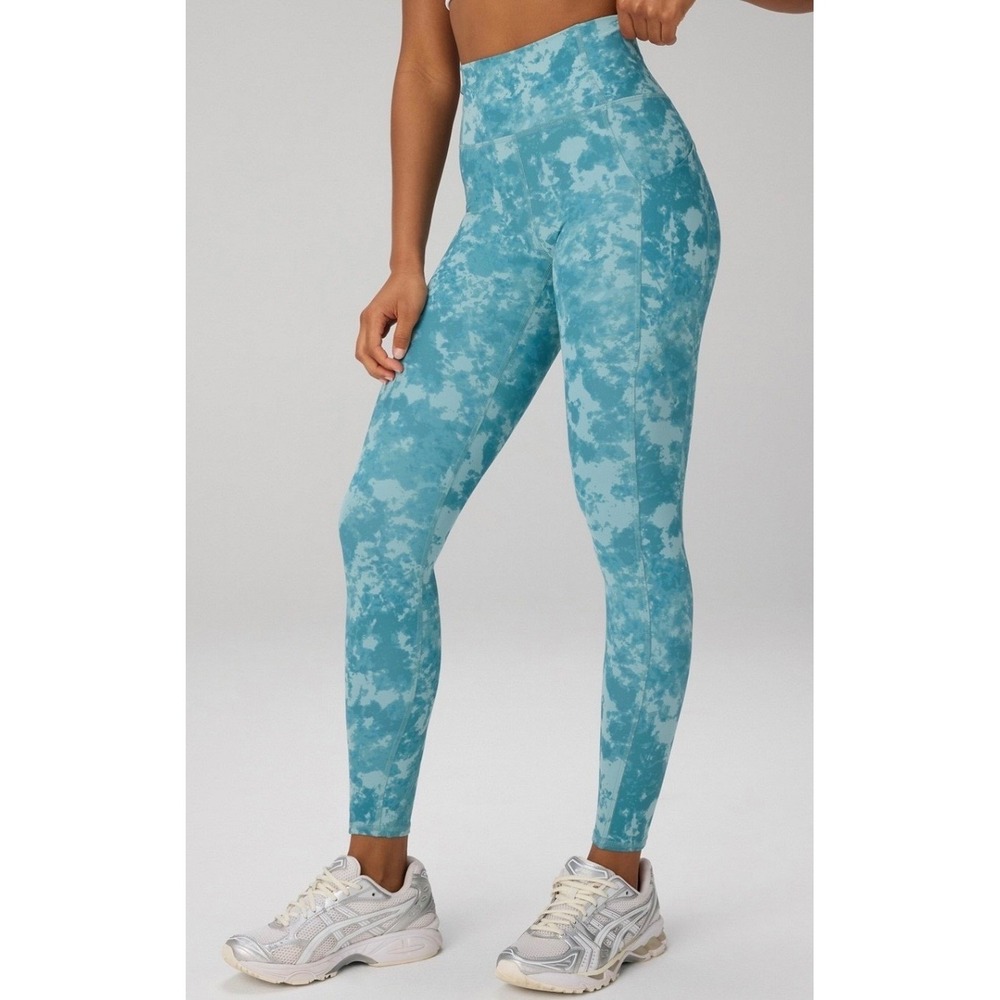 Fabletics Oasis High-Waisted Pockets Leggings Terry Tie Dye Teal Blue S NEW